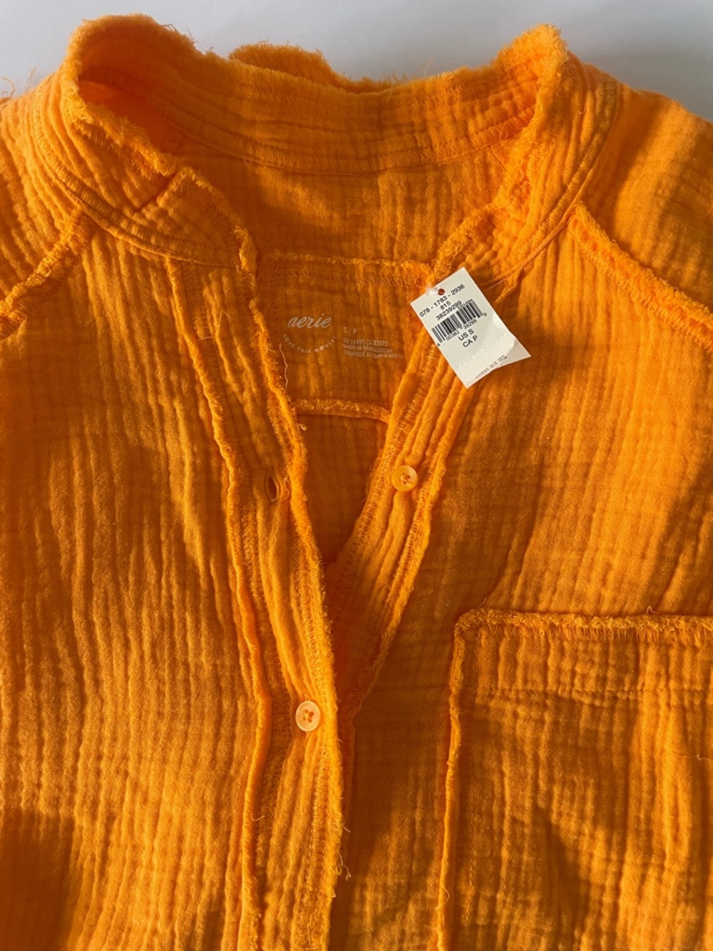 Aerie Gauze Button-Down Shirt – Bright Orange – Size Small – NWT - Picture 3 of 5